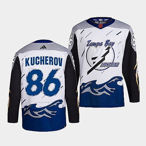 Tampa Bay Lightning #86 nikita-kucherov-white-2022reverse-retro-2.0-authentic-primegreen-jersey hockey jersey product view 1