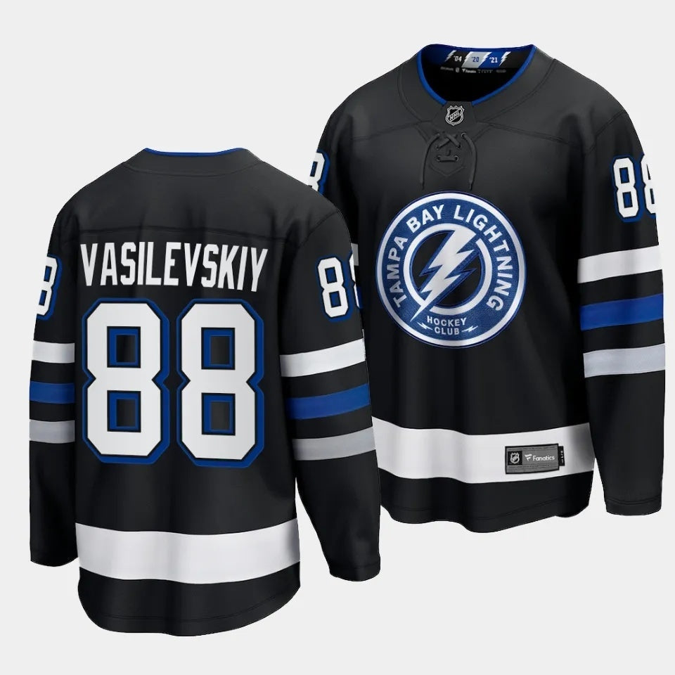 Tampa Bay Lightning #88 Andrei Vasilevskiy 2023-24 Alternate Black Style 1 Hockey Jersey hockey jersey product view 1