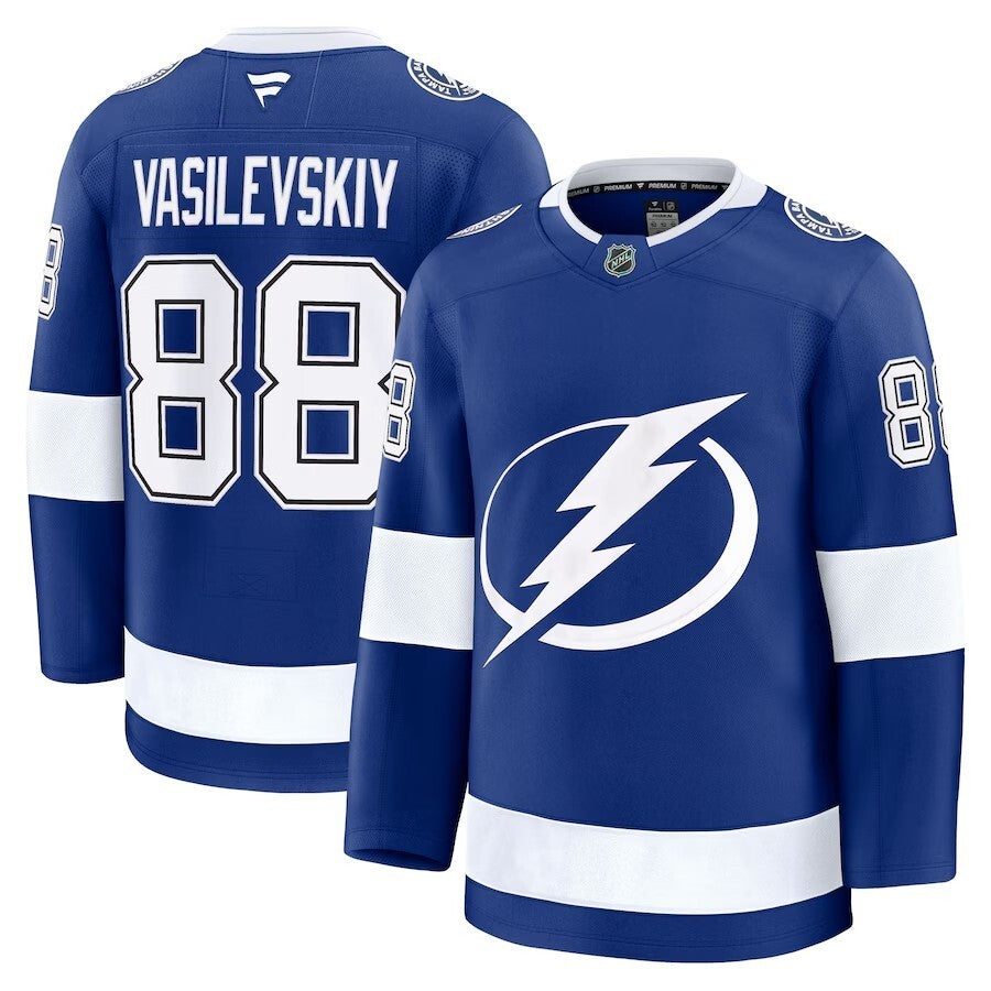Tampa Bay Lightning #88 Andrei Vasilevskiy Home Premium Jersey - Blue Hockey Jersey hockey jersey product view 1