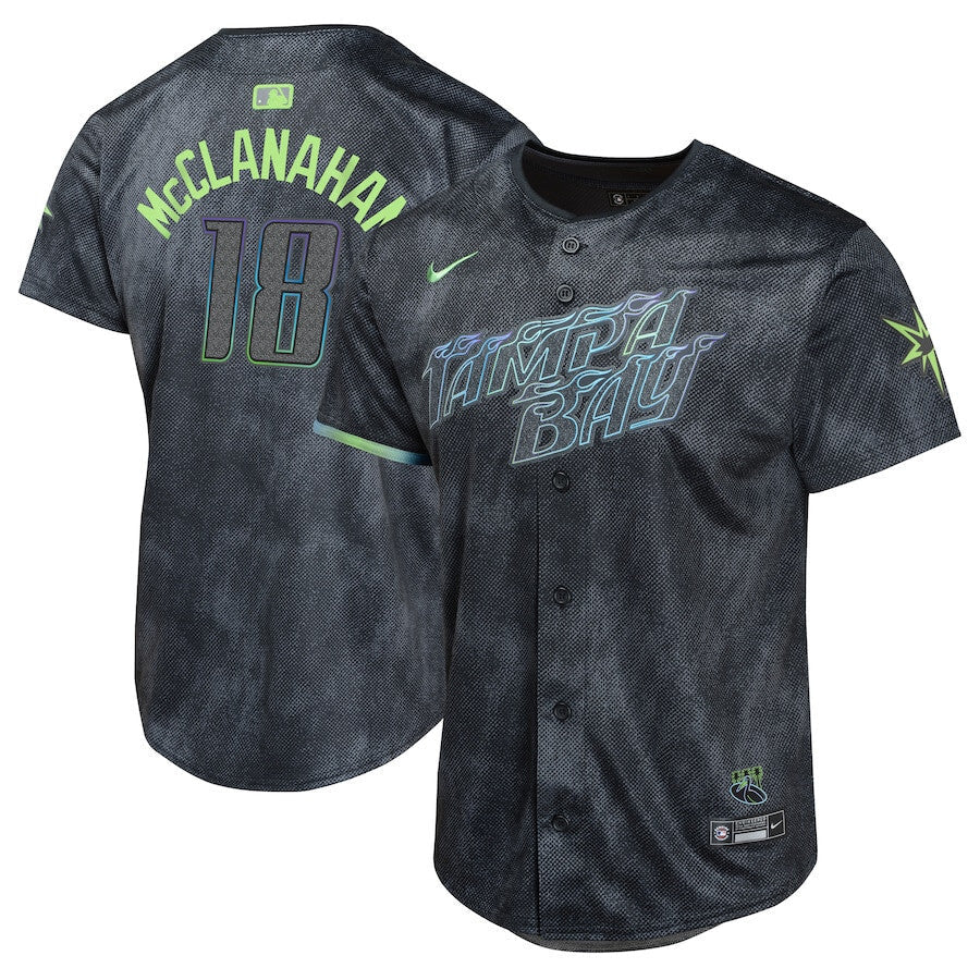 Tampa Bay Rays Shane #18 McClanahan 2024 City Connect Limited YOUTH Jersey - Charcoal Baseball Jersey baseball jersey product view 1
