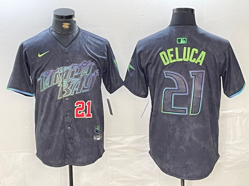 Tampa Bay Rays #21 Jonny DeLuca Rays City Style 3 Baseball Jersey baseball jersey product view 1