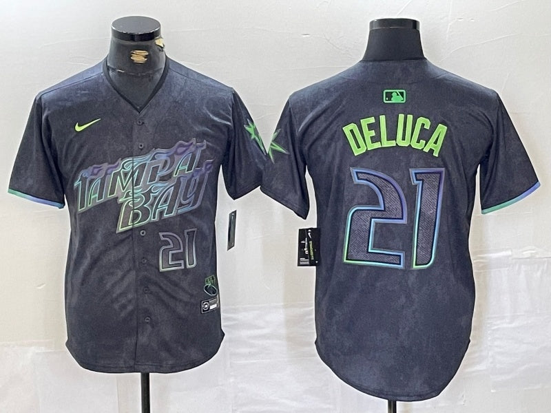 Tampa Bay Rays #21 Jonny DeLuca Rays City Style 7 Baseball Jersey baseball jersey product view 1