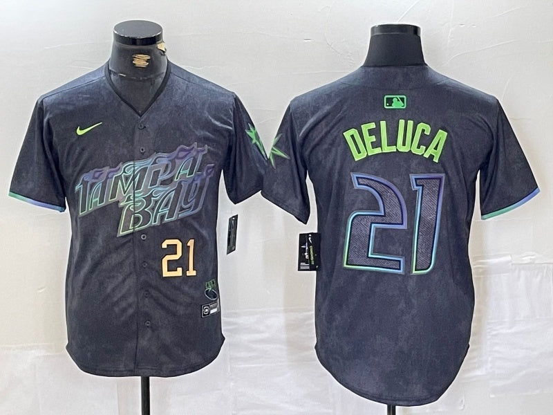 Tampa Bay Rays #21 Jonny DeLuca Rays City Style 9 Baseball Jersey baseball jersey product view 1