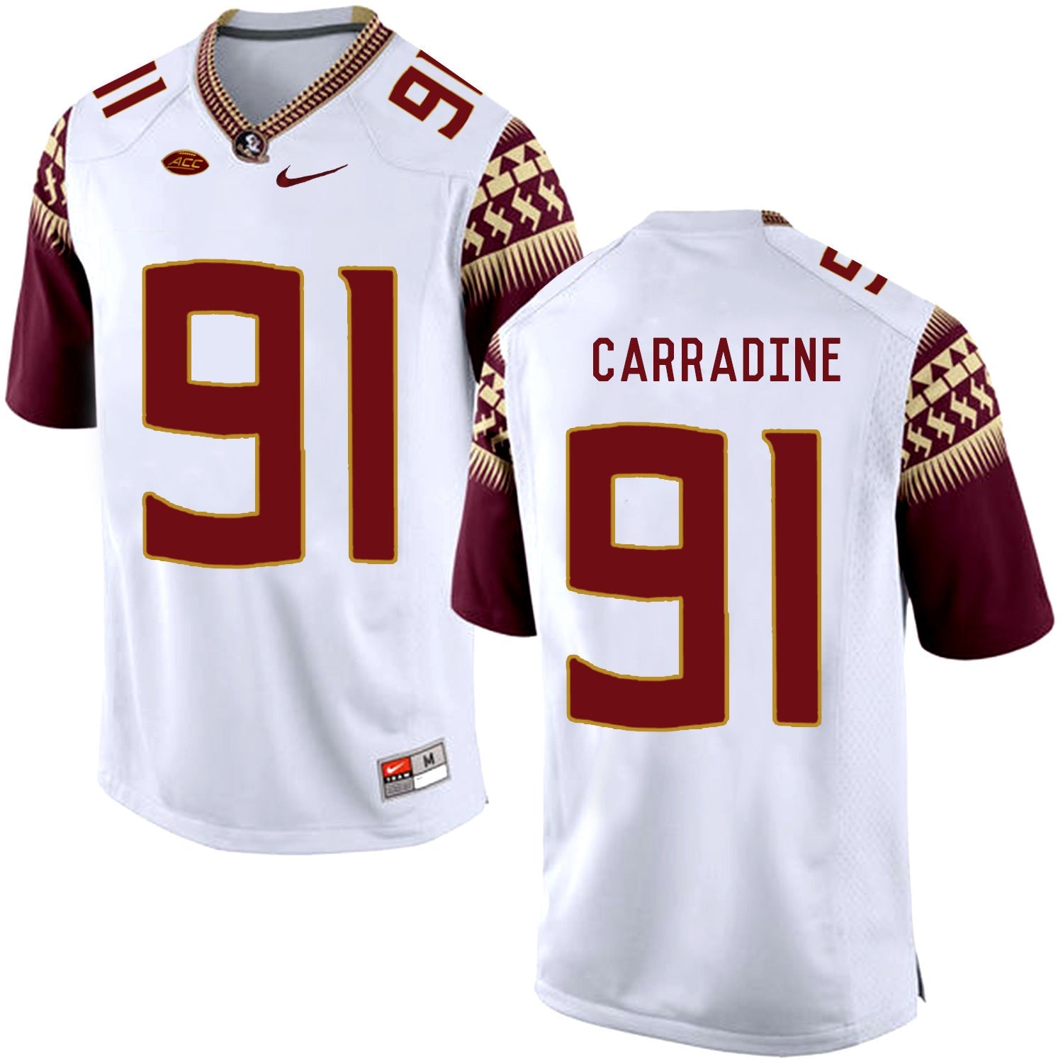 Tank Carradine 91 White College Football Jersey football jersey product view 1