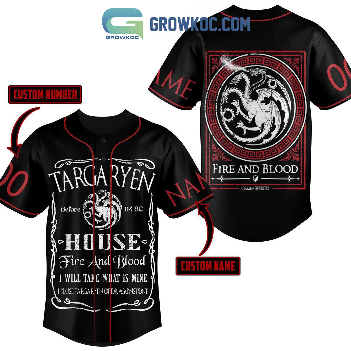 Targa Ryen Fire And Blood House Of Dragonstone Personalized Baseball Jersey baseball jersey product view 1