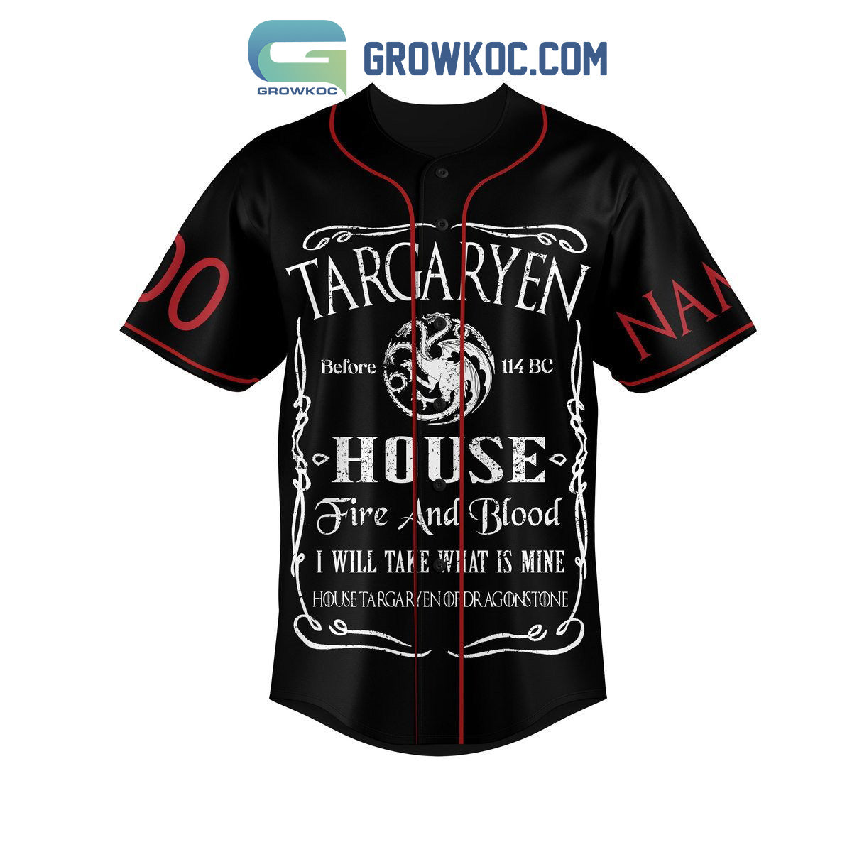 Targa Ryen Fire And Blood House Of Dragonstone Personalized Baseball Jersey baseball jersey product view 2