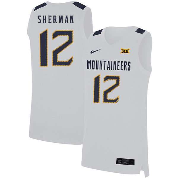Taz Sherman 12 White College Football Jersey football jersey product view 1