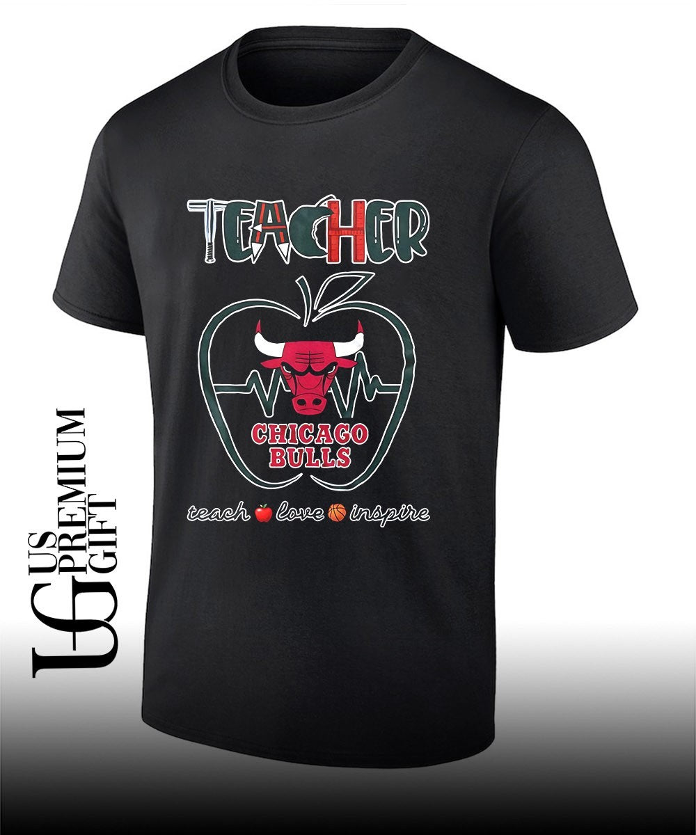 Teacher Teach Love Inspire Chicago Bulls logo shirt Unisex T-shirt, Sweatshirt, Hoodie, Long Sleeve Tee - T-Shirt, Sweatshirt, Hoodie