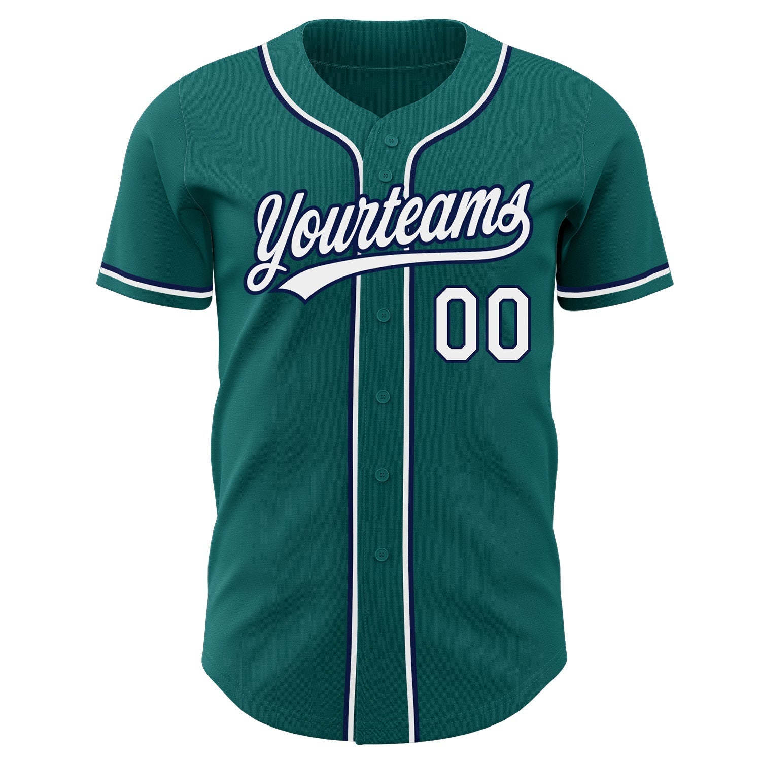Custom Teal White-Navy Authentic Baseball Jersey baseball jersey product view 2