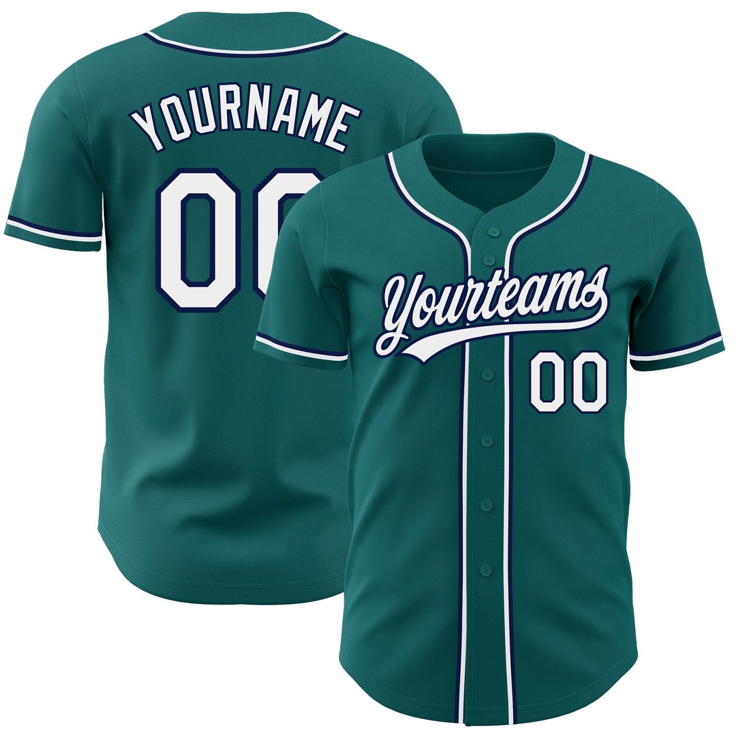 Custom Teal White-Navy Authentic Baseball Jersey baseball jersey product view 1