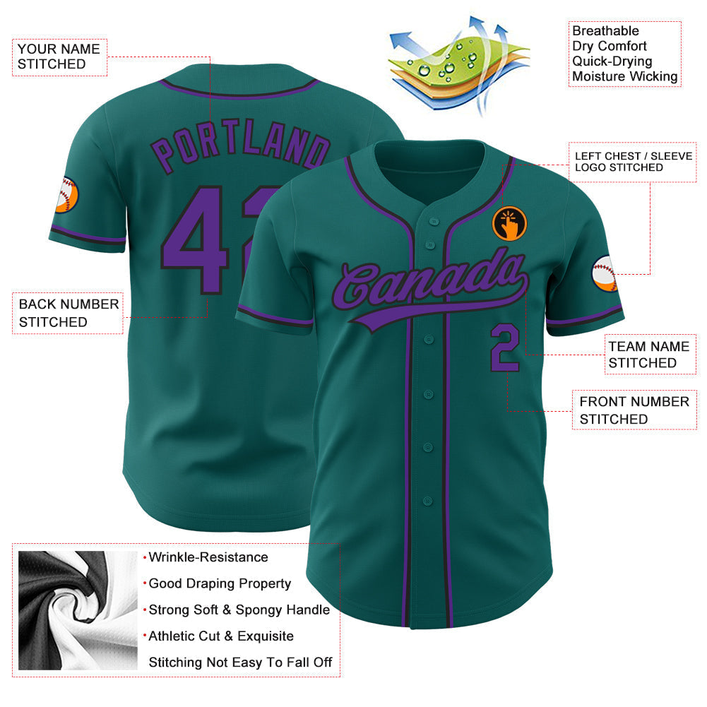 Custom Teal Purple-Black Authentic Baseball Jersey baseball jersey product view 3