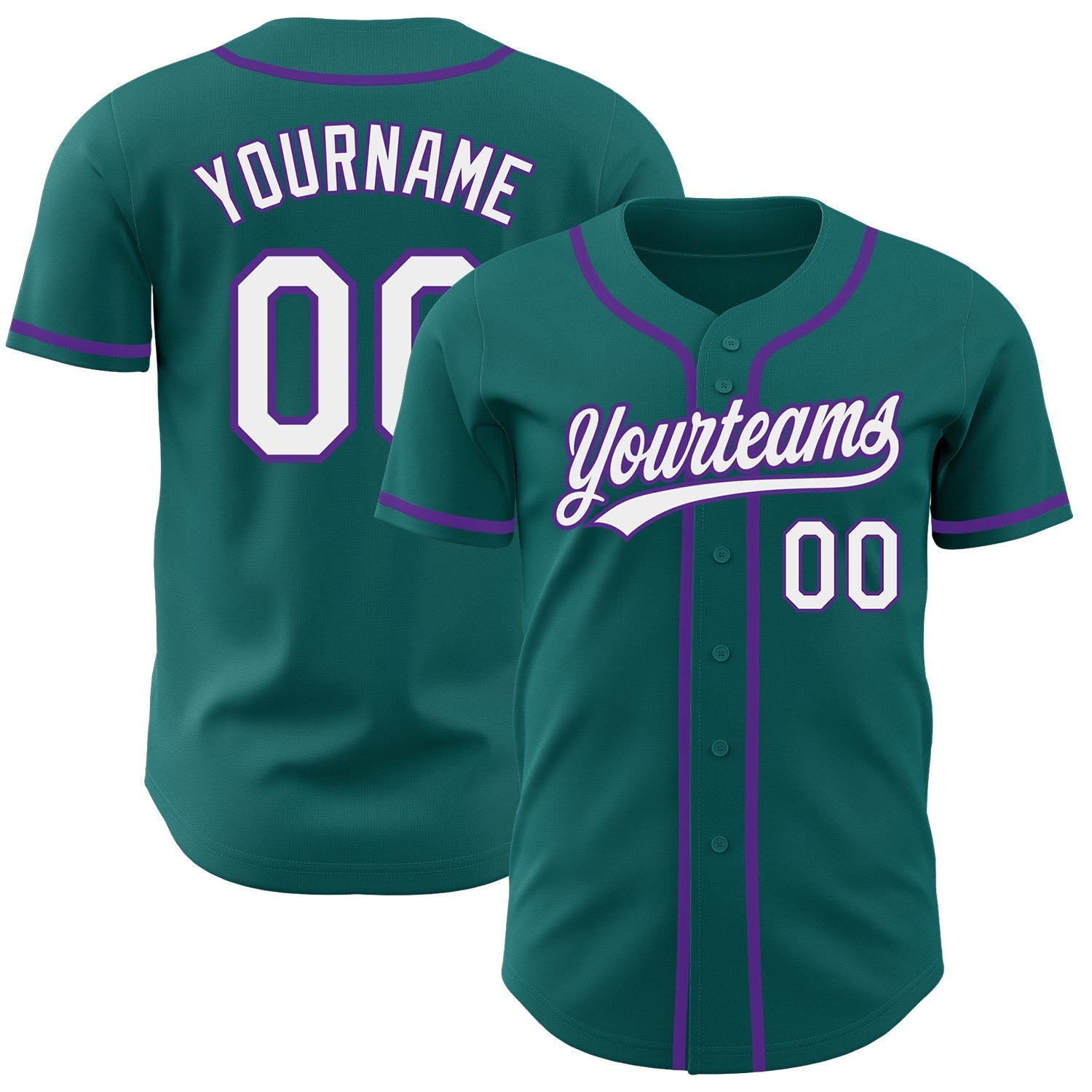Custom Teal White-Purple Authentic Baseball Jersey baseball jersey product view 1