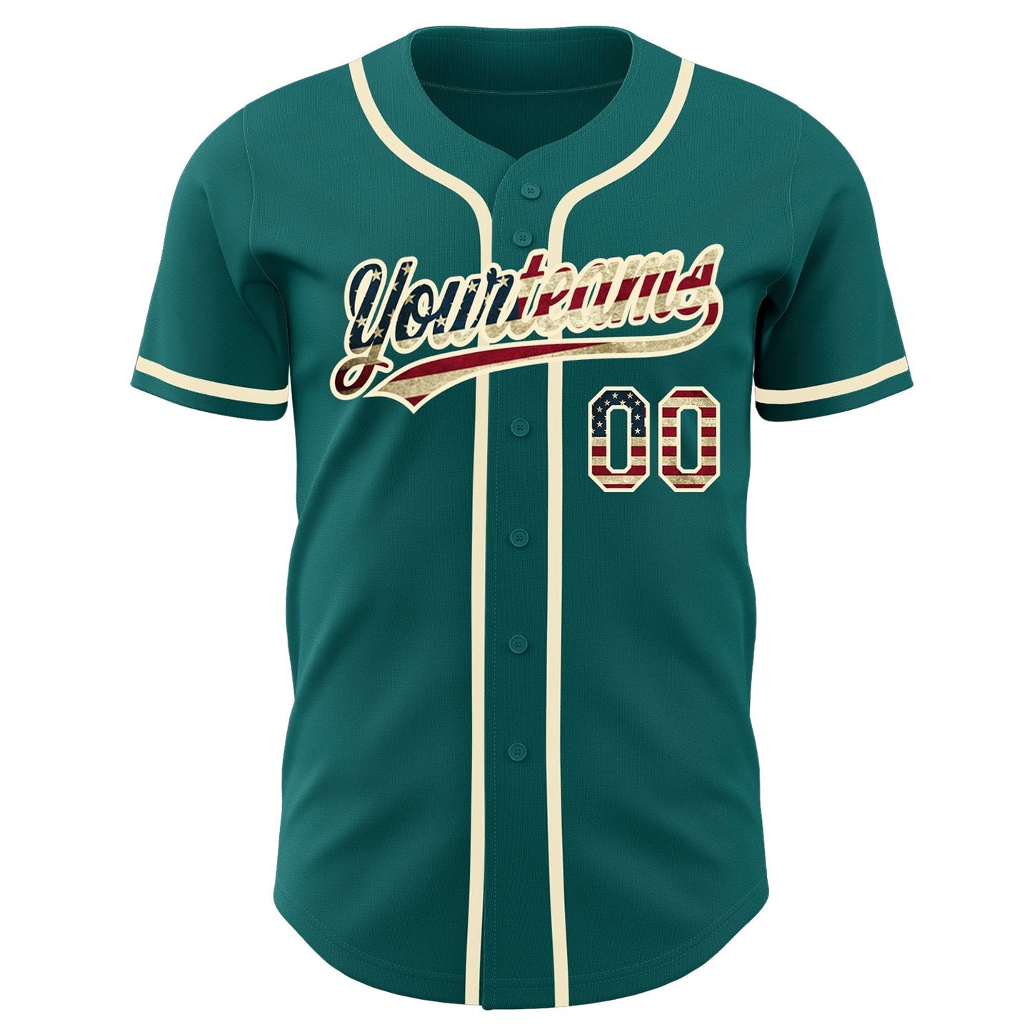Custom Teal Vintage USA Flag-Cream Authentic Baseball Jersey baseball jersey product view 2