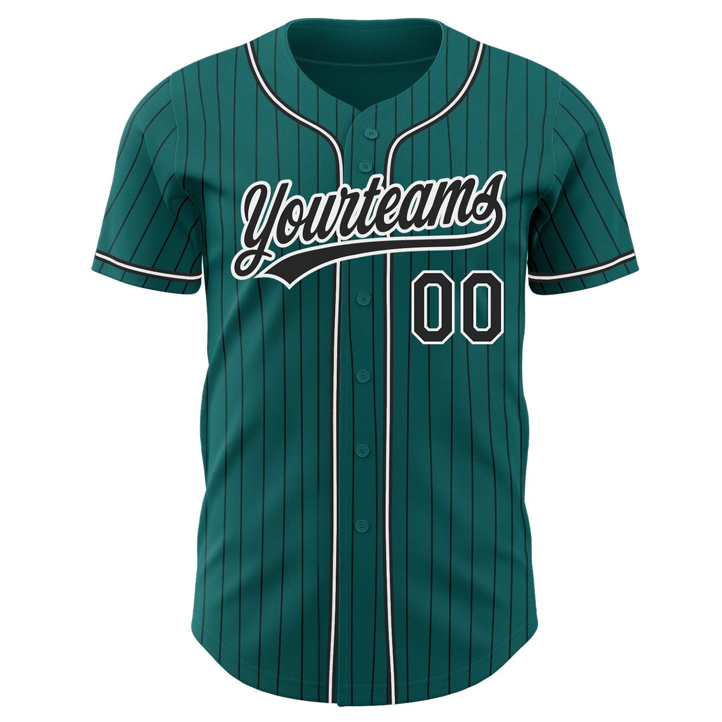 Custom Teal Black Pinstripe Black-White Authentic Baseball Jersey baseball jersey product view 2