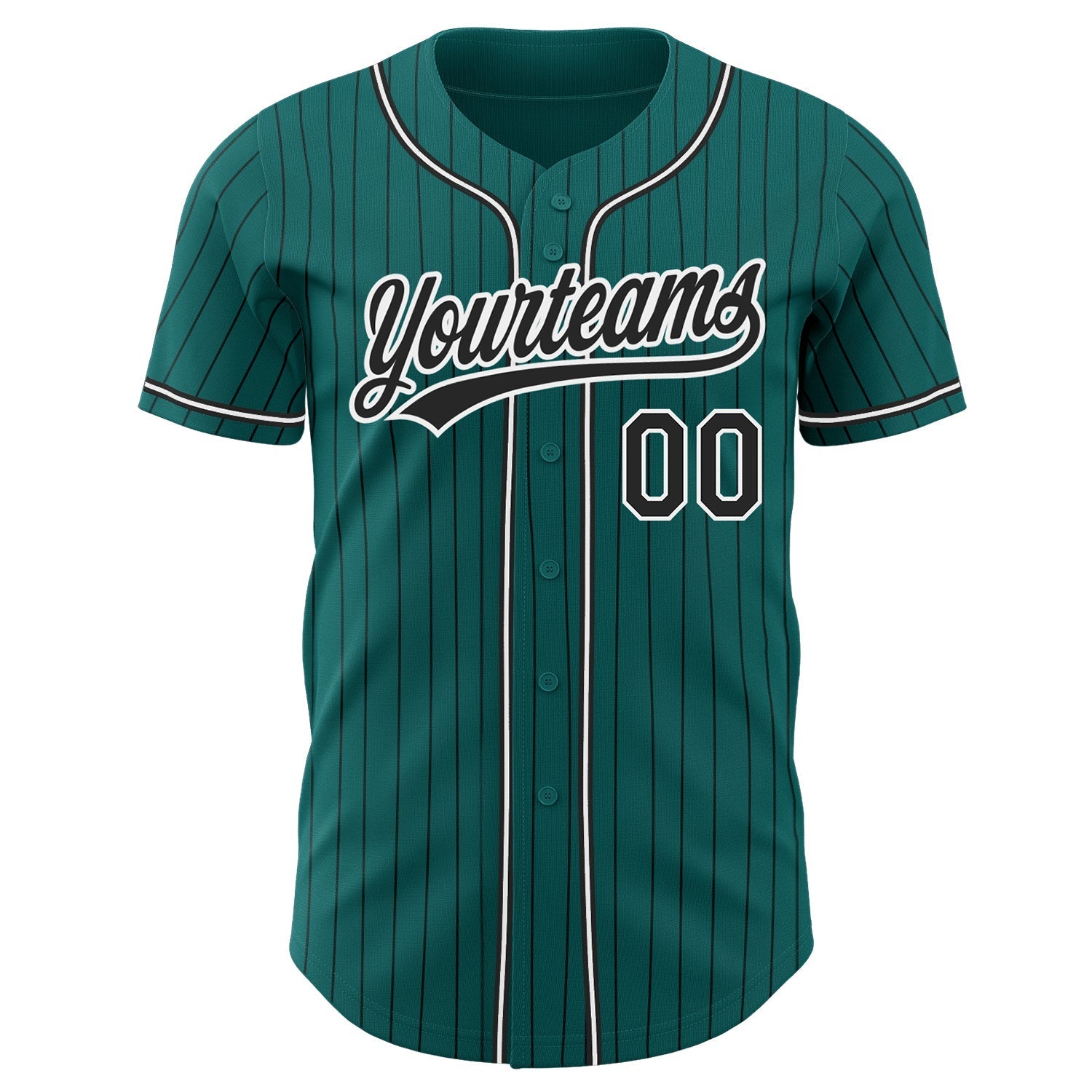 Custom Teal Black Pinstripe Black-White Authentic Baseball Jersey baseball jersey product view 2