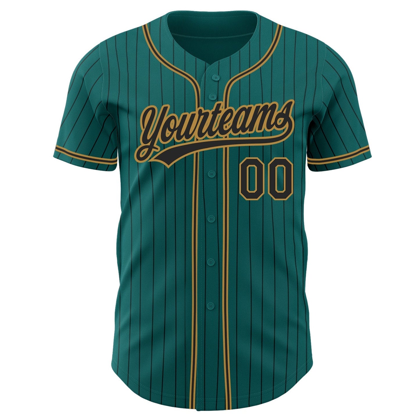 Custom Teal Black Pinstripe Black-Old Gold Authentic Baseball Jersey baseball jersey product view 2