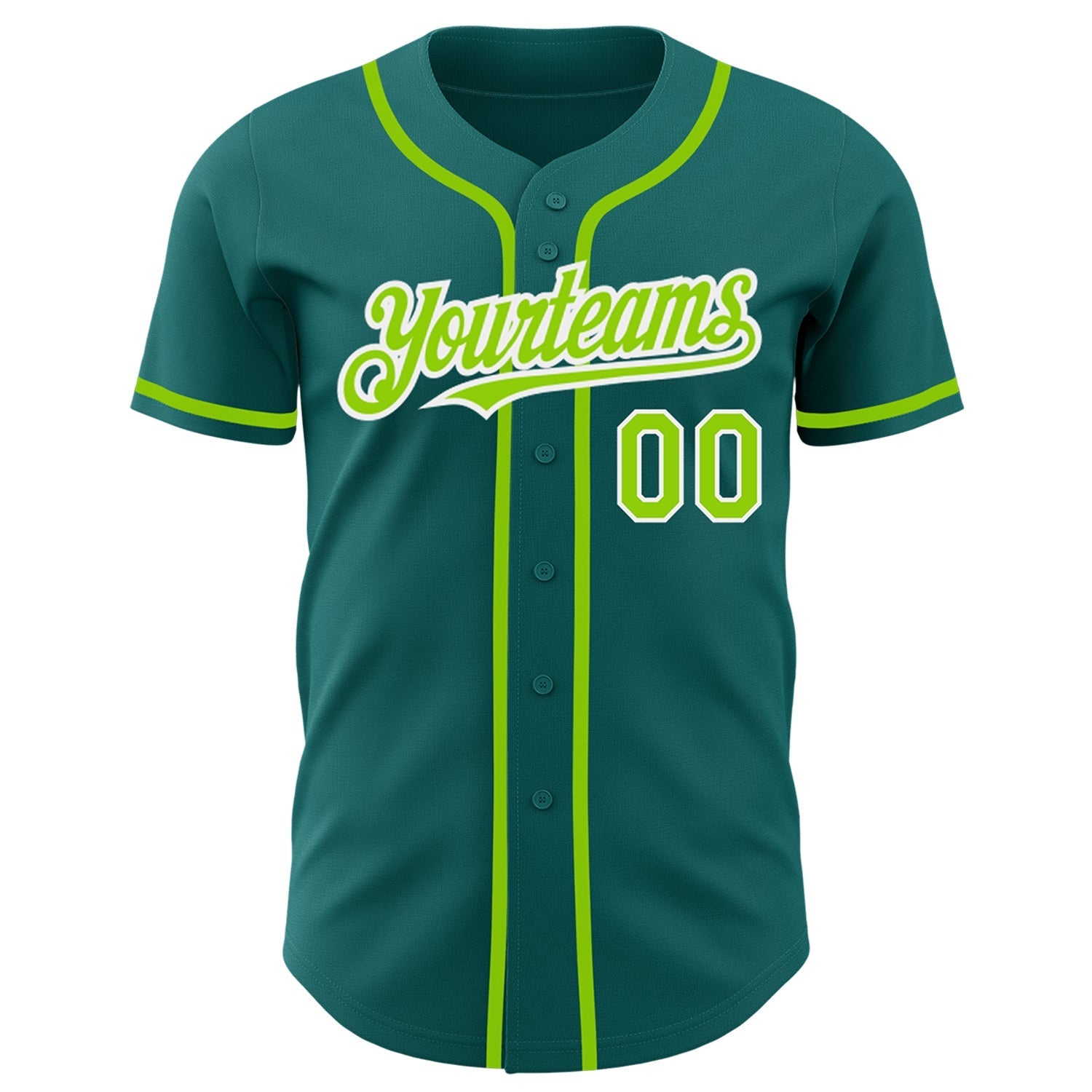 Custom Teal Neon Green-White Authentic Baseball Jersey baseball jersey product view 2