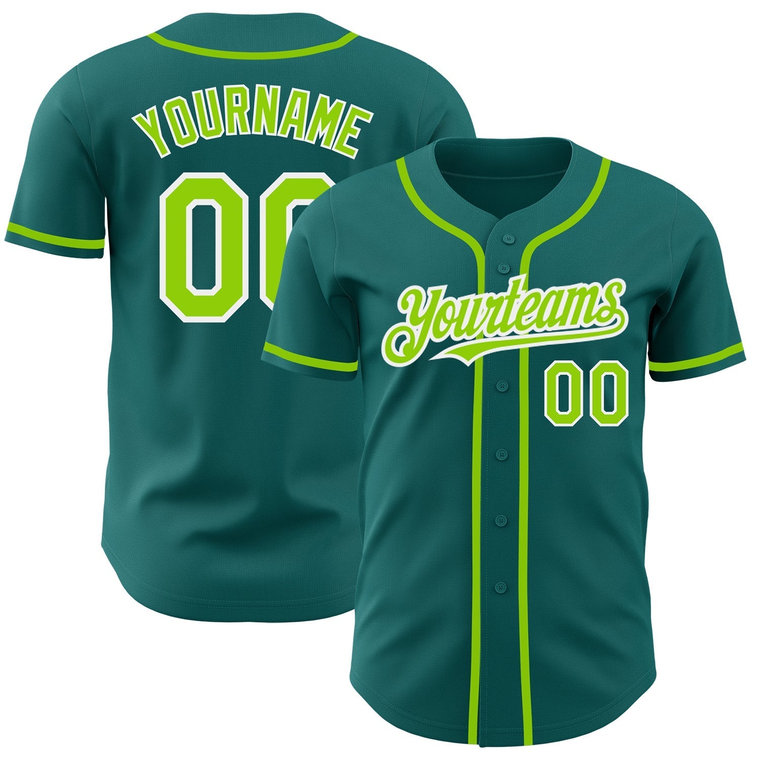 Custom Teal Neon Green-White Authentic Baseball Jersey baseball jersey product view 1