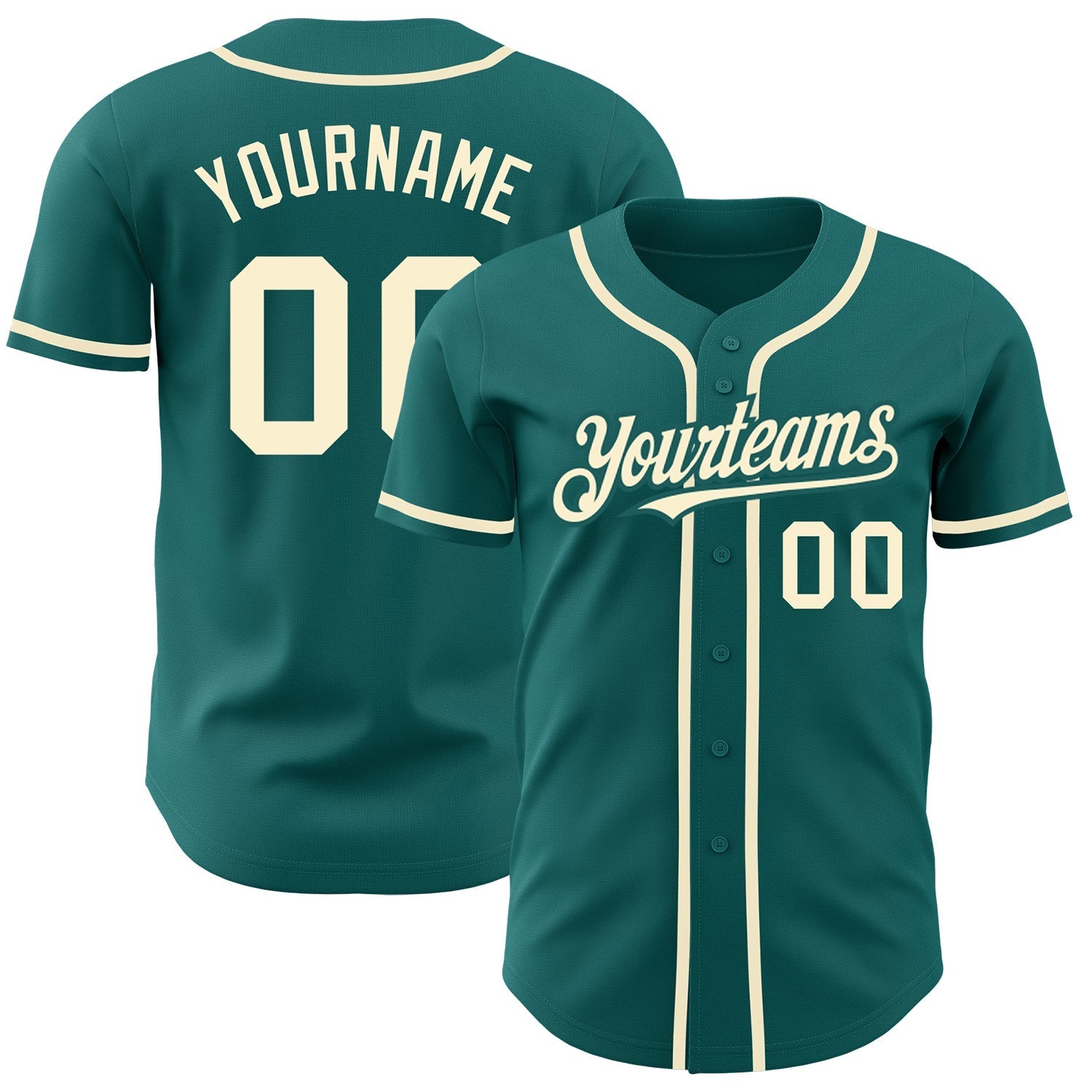 Custom Teal Cream Authentic Baseball Jersey baseball jersey product view 1