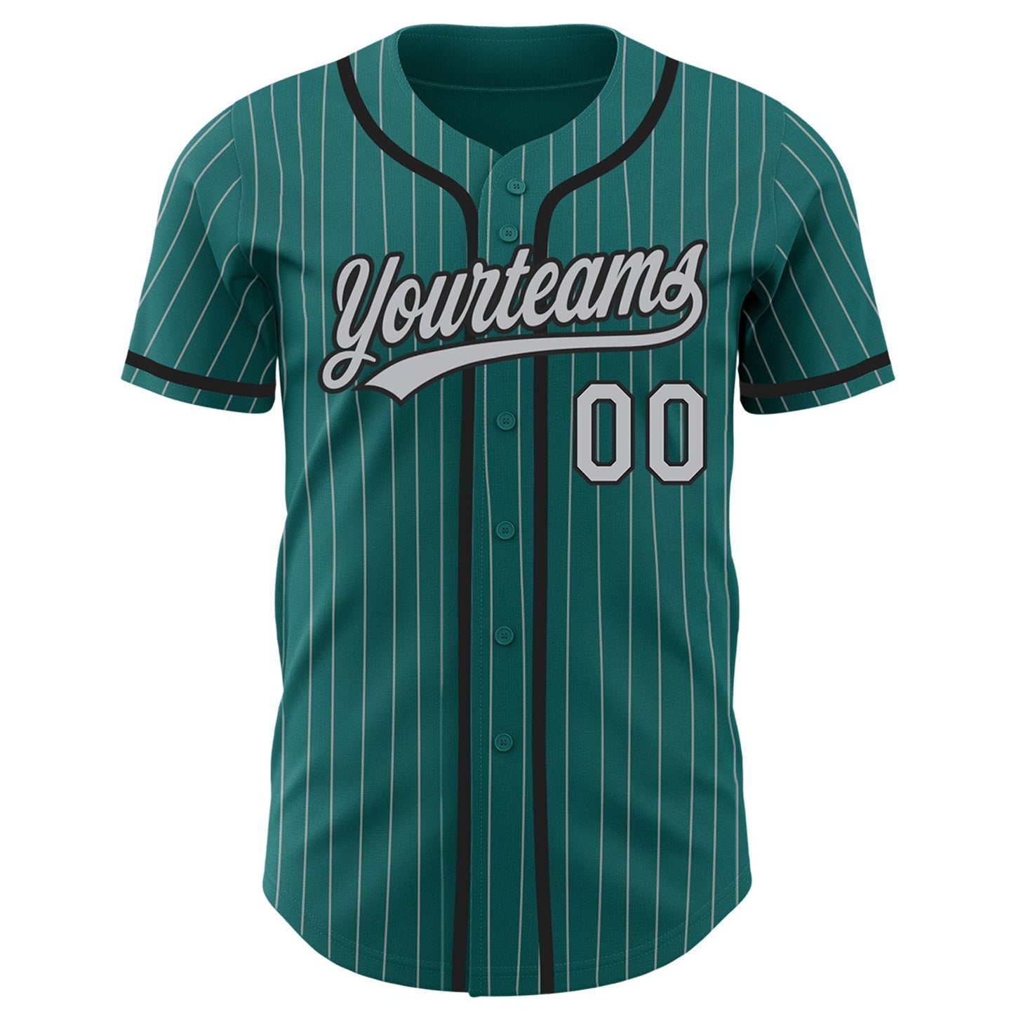Custom Teal Gray Pinstripe Black Authentic Baseball Jersey baseball jersey product view 2