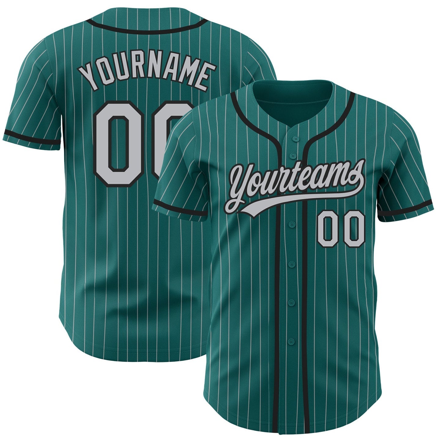 Custom Teal Gray Pinstripe Black Authentic Baseball Jersey baseball jersey product view 1