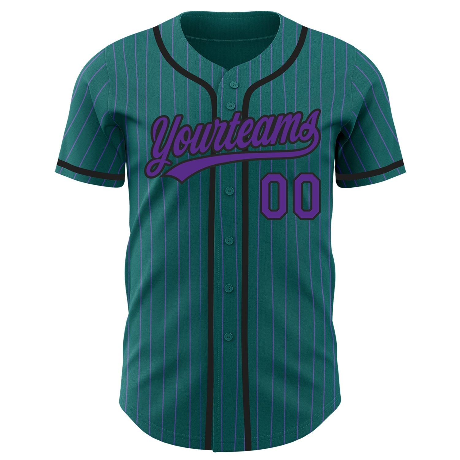 Custom Teal Purple Pinstripe Black Authentic Baseball Jersey baseball jersey product view 2