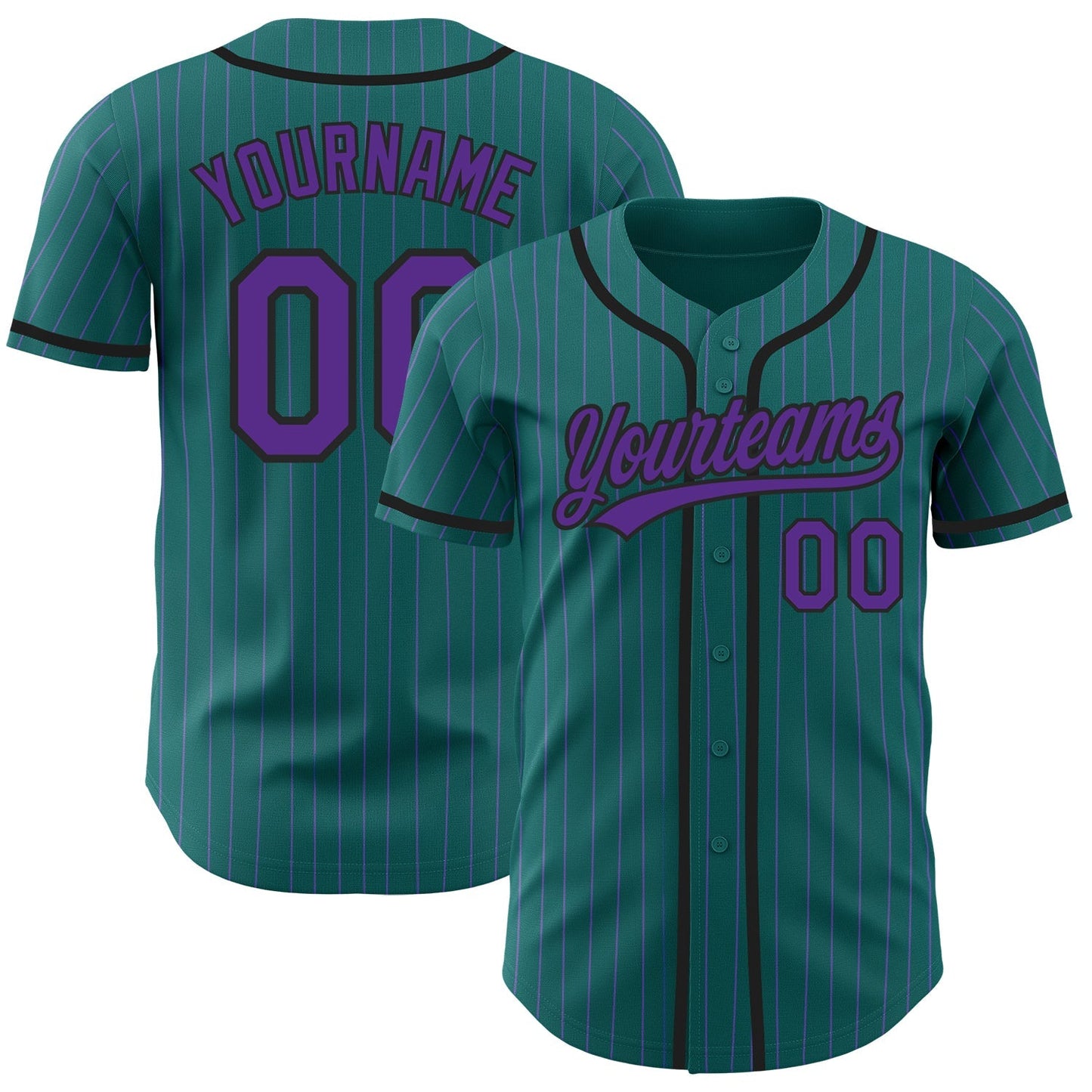 Custom Teal Purple Pinstripe Black Authentic Baseball Jersey baseball jersey product view 1