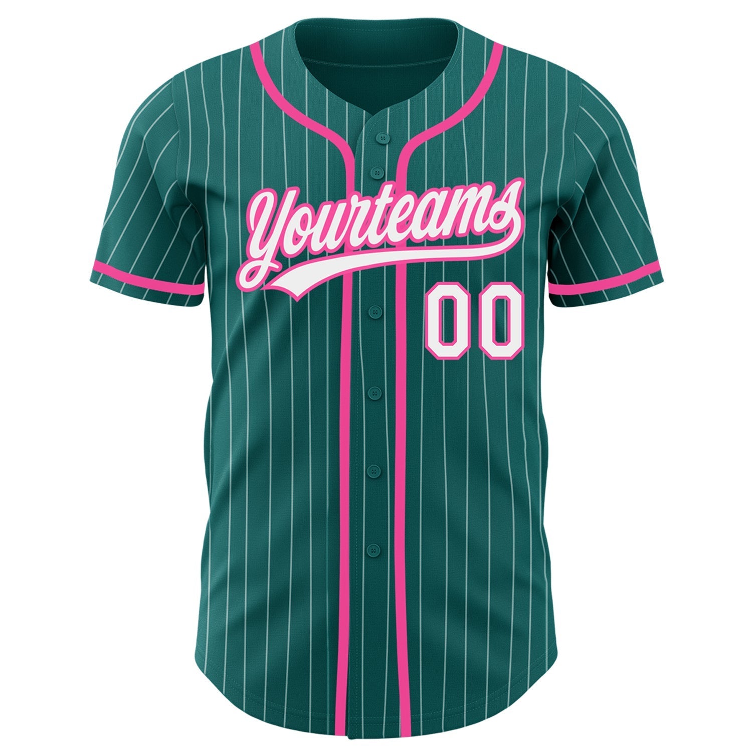Custom Teal White Pinstripe Pink Authentic Baseball Jersey baseball jersey product view 2