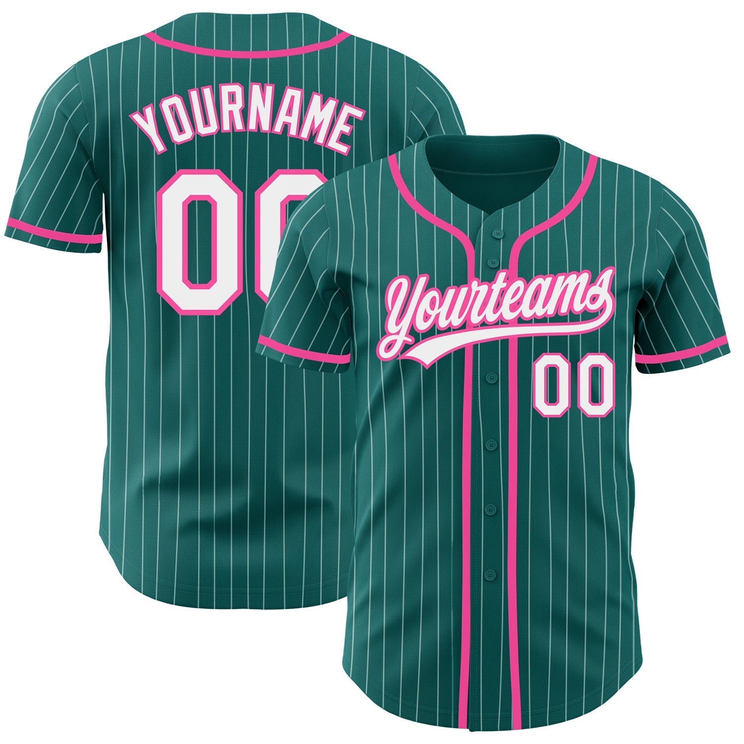 Custom Teal White Pinstripe Pink Authentic Baseball Jersey baseball jersey product view 1
