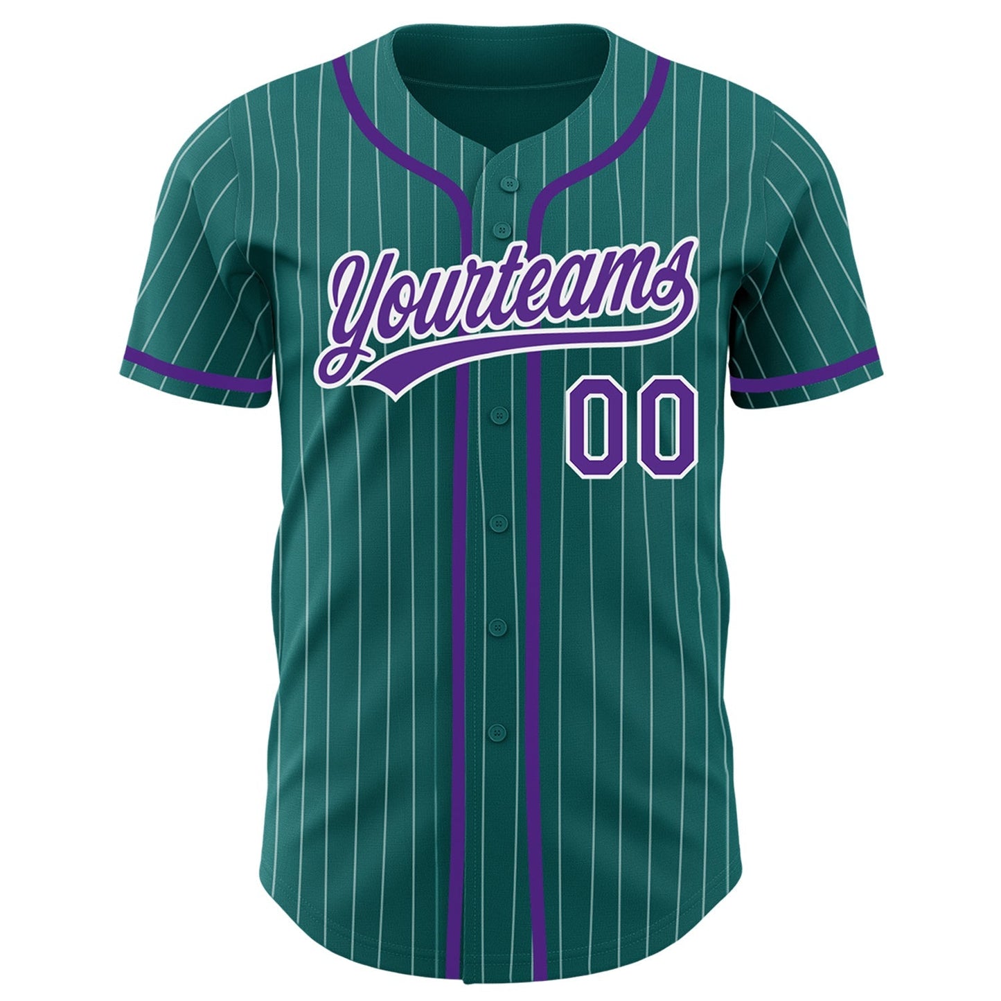 Custom Teal White Pinstripe Purple Authentic Baseball Jersey baseball jersey product view 2