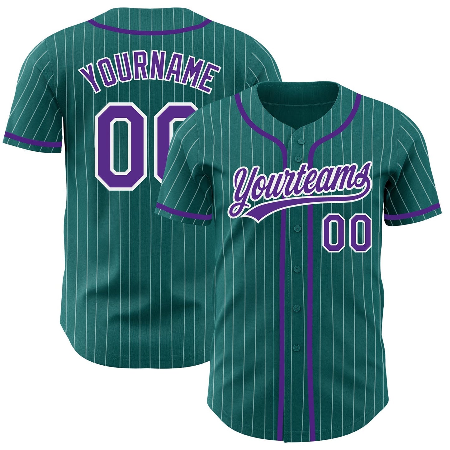 Custom Teal White Pinstripe Purple Authentic Baseball Jersey baseball jersey product view 1