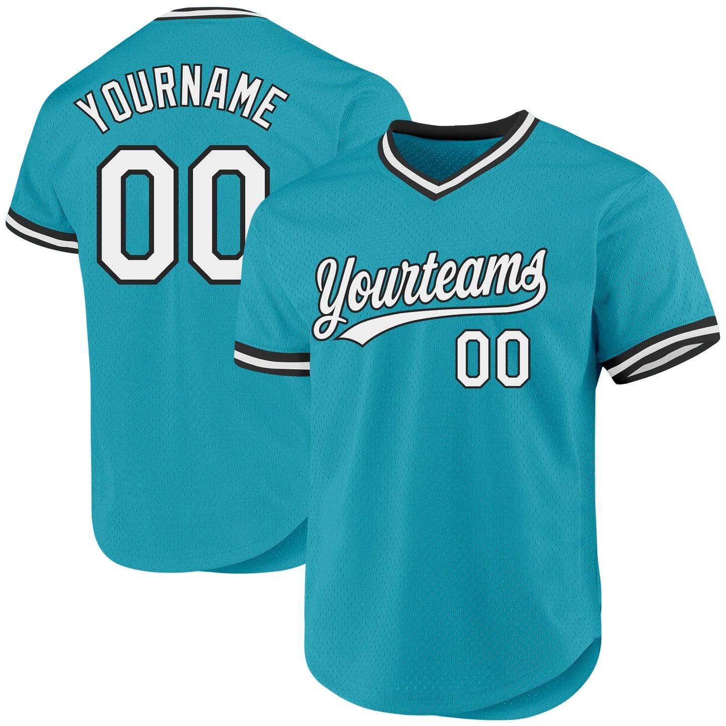 Custom Teal White-Black Authentic Throwback Baseball Jersey baseball jersey product view 1