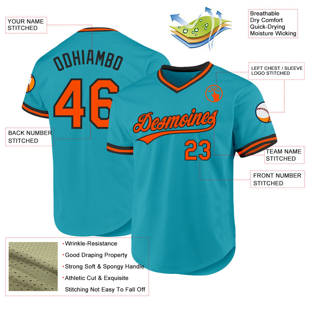 Custom Teal Orange-Black Authentic Throwback Baseball Jersey baseball jersey product view 3