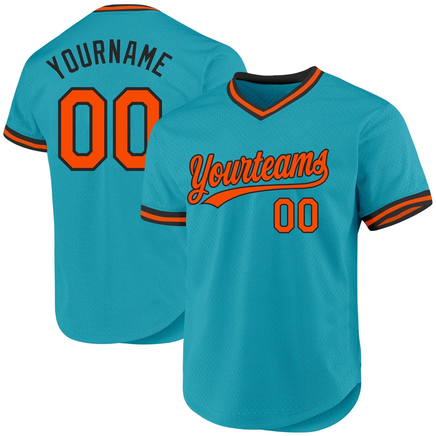 Custom Teal Orange-Black Authentic Throwback Baseball Jersey baseball jersey product view 1