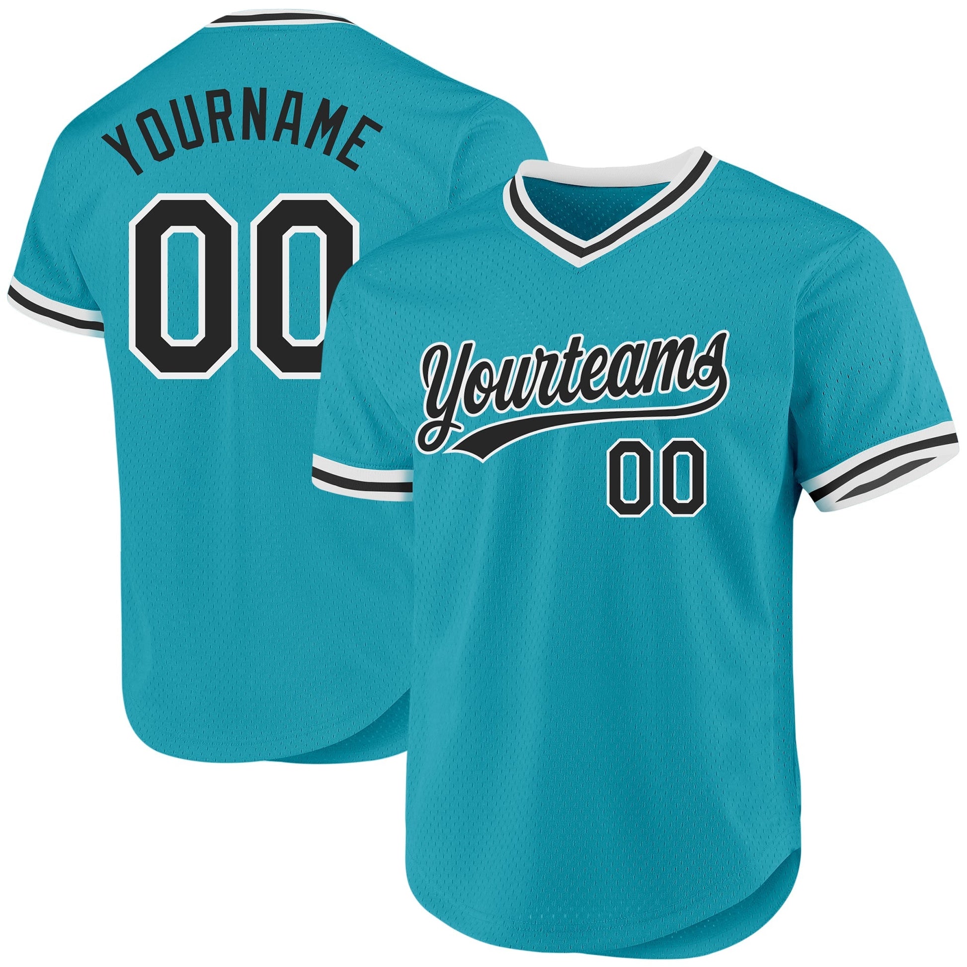 Custom Teal Black-White Authentic Throwback Baseball Jersey baseball jersey product view 1