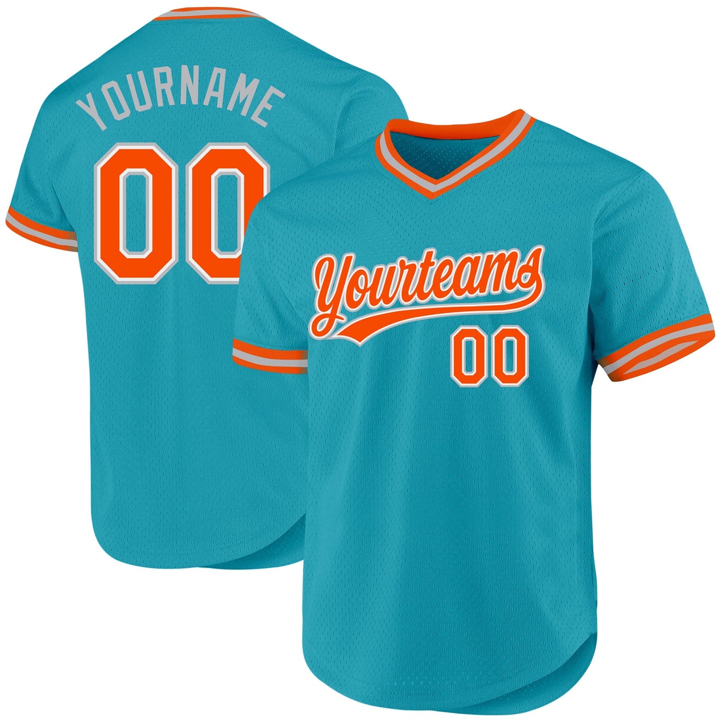 Custom Teal Orange-Gray Authentic Throwback Baseball Jersey baseball jersey product view 1