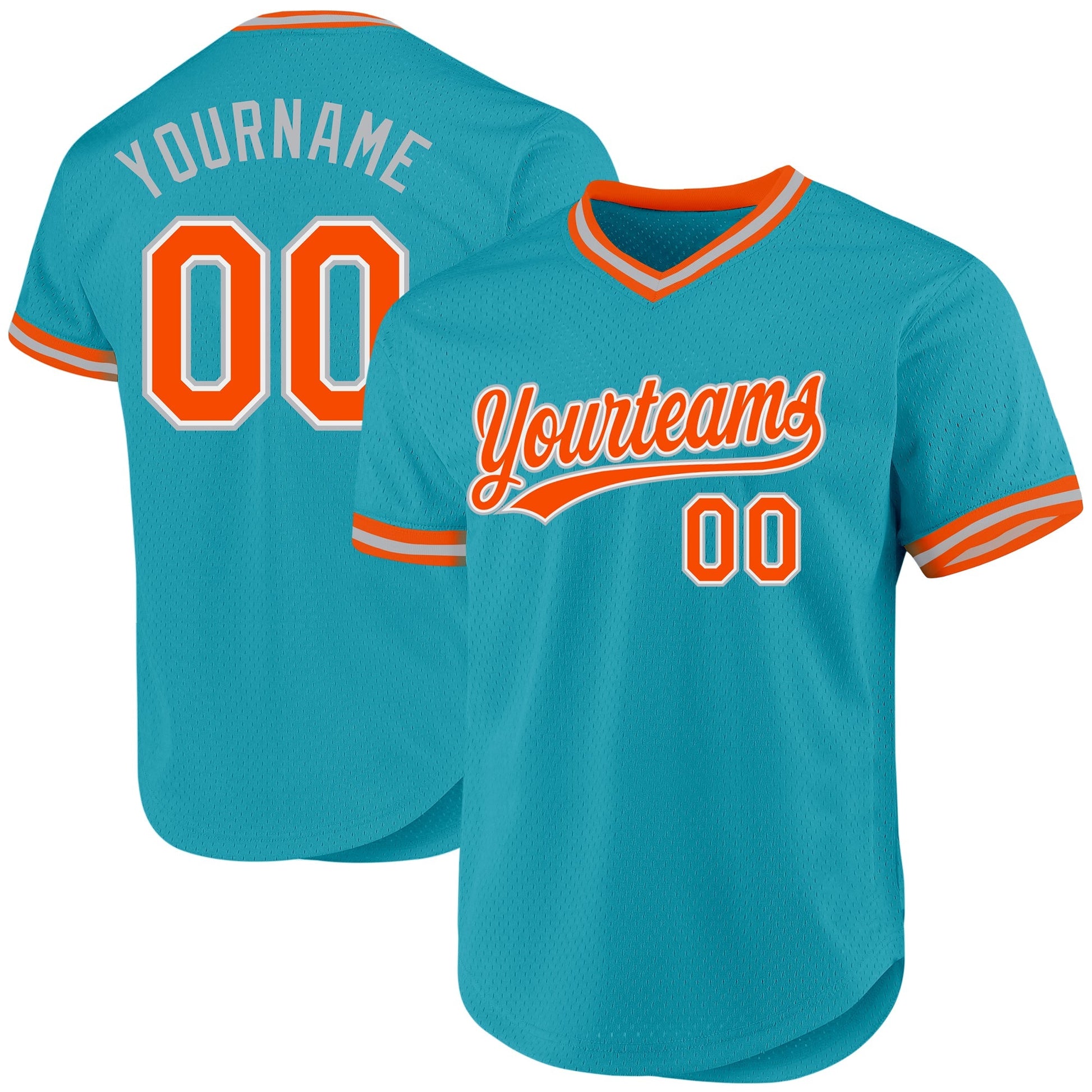 Custom Teal Orange-Gray Authentic Throwback Baseball Jersey baseball jersey product view 1