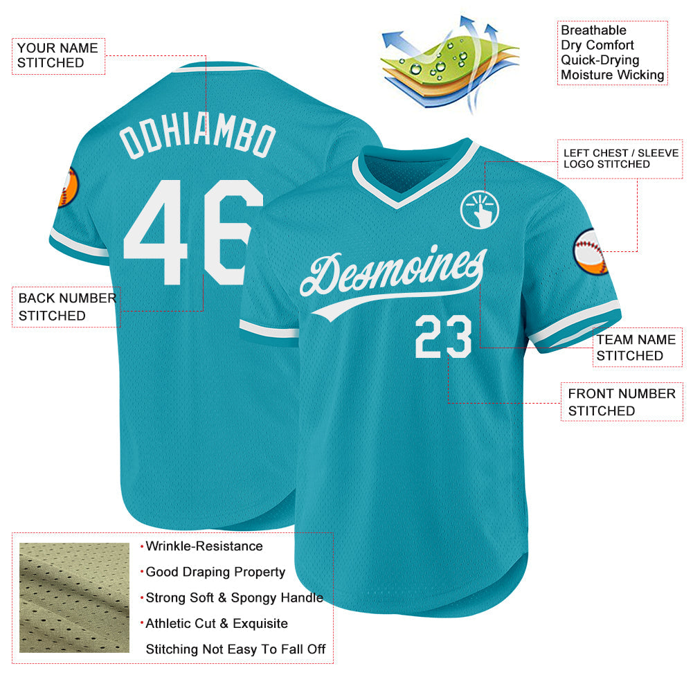 Custom Teal White Authentic Throwback Baseball Jersey baseball jersey product view 3