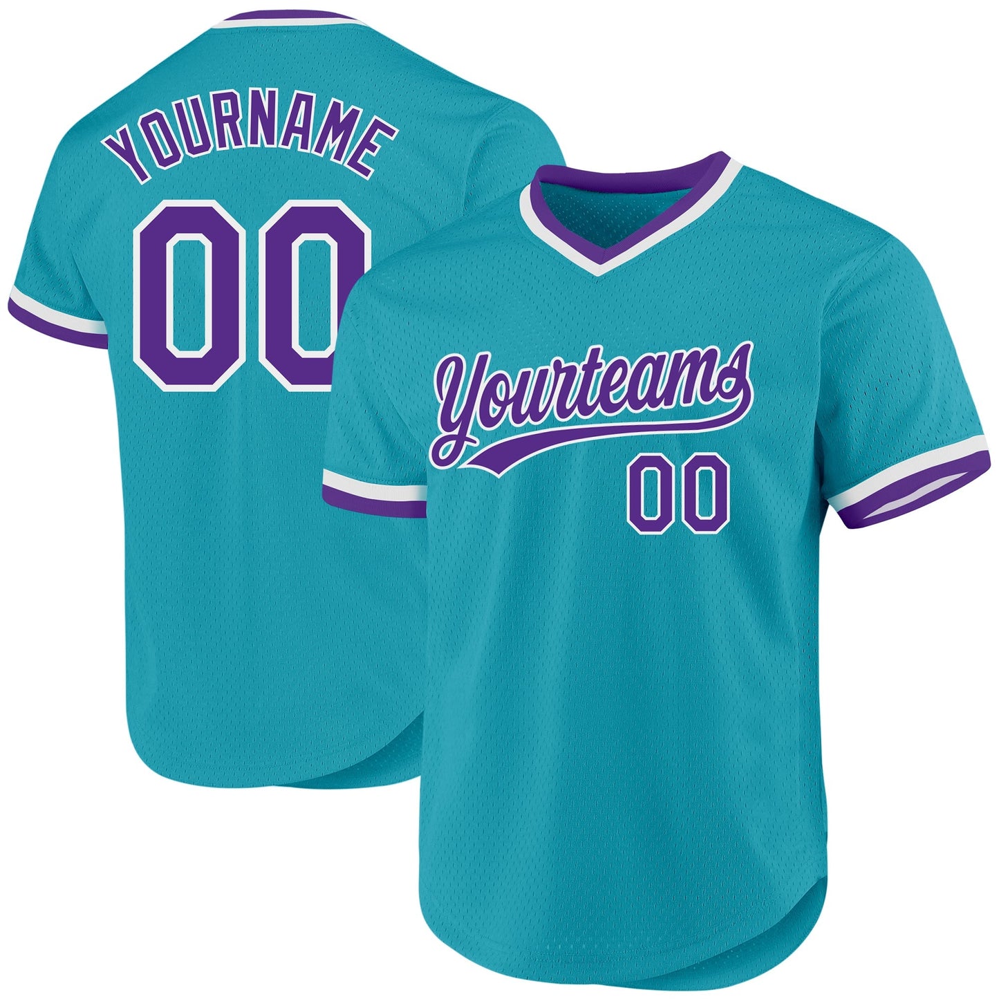 Custom Teal Purple-White Authentic Throwback Baseball Jersey baseball jersey product view 1