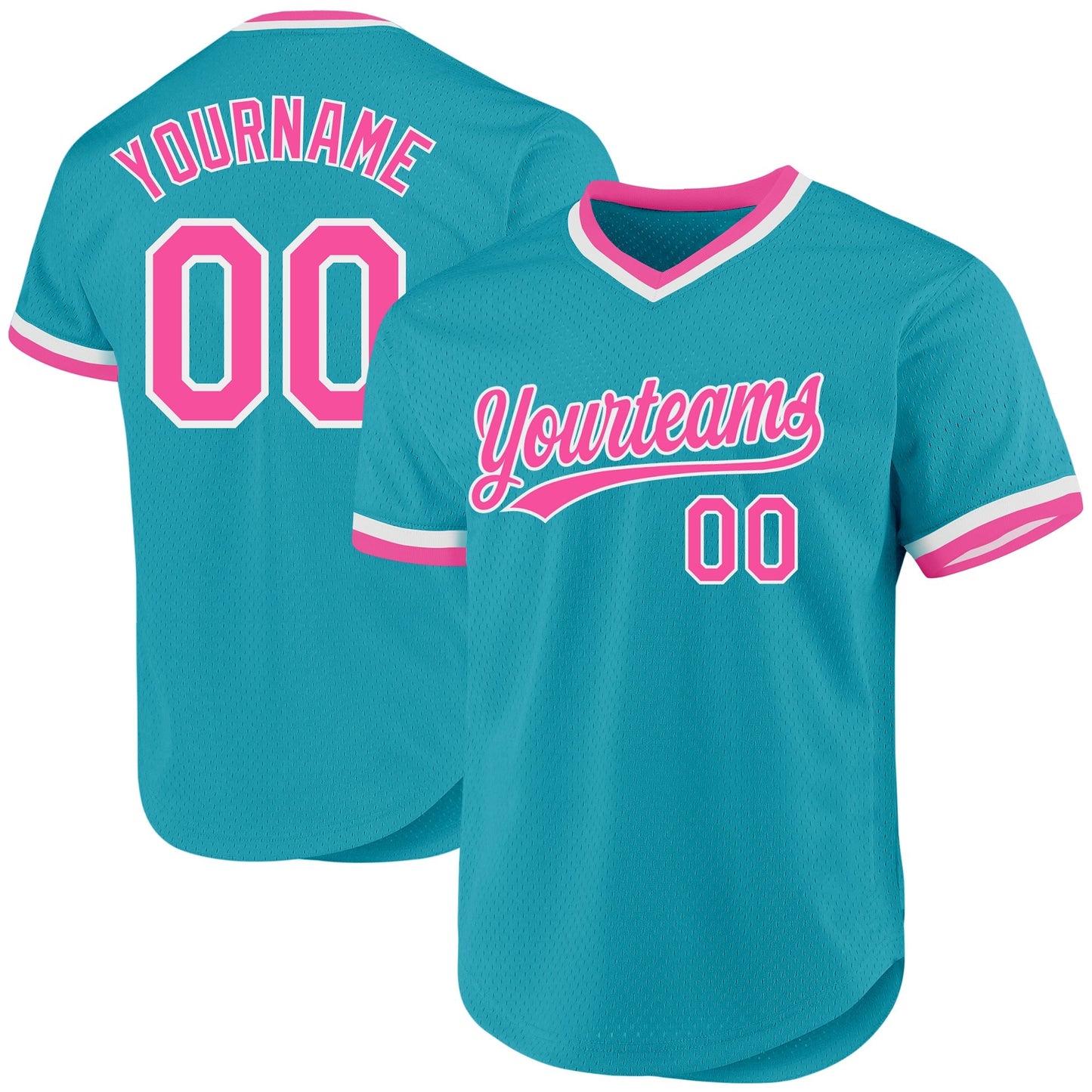Custom Teal Pink-White Authentic Throwback Baseball Jersey baseball jersey product view 1