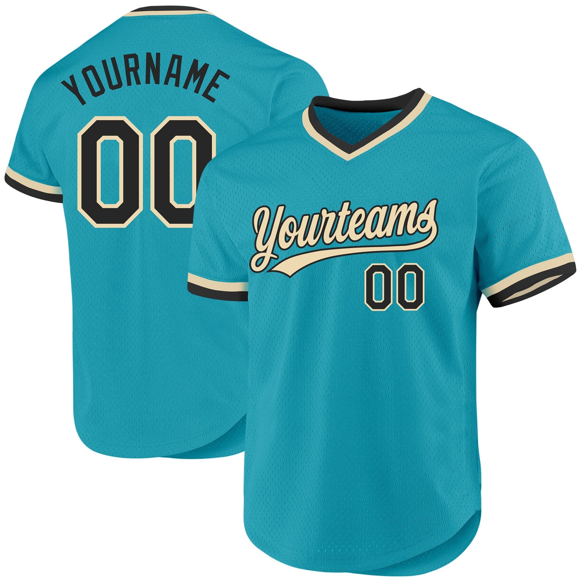 Custom Teal Black-Cream Authentic Throwback Baseball Jersey baseball jersey product view 1
