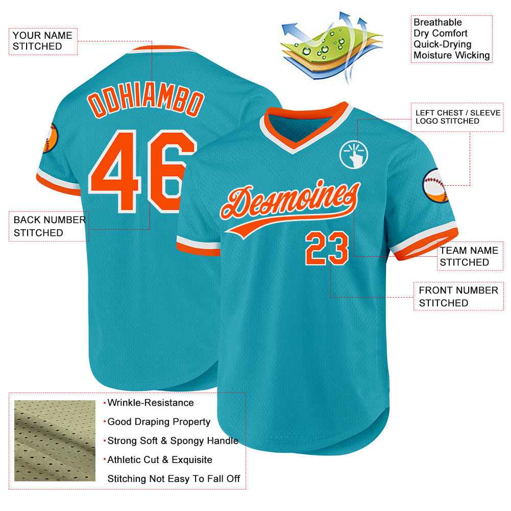 Custom Teal Orange-White Authentic Throwback Baseball Jersey baseball jersey product view 3