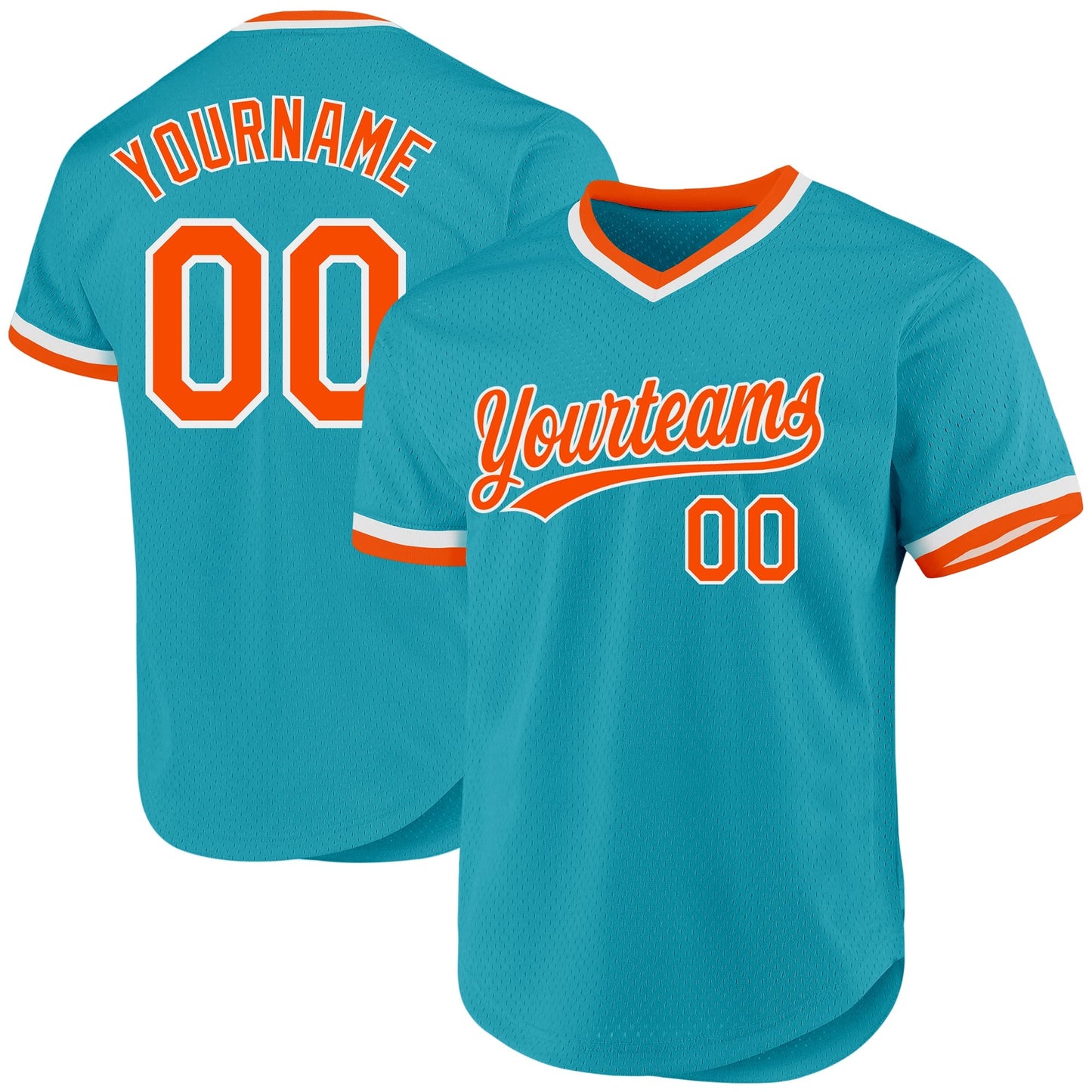 Custom Teal Orange-White Authentic Throwback Baseball Jersey baseball jersey product view 1