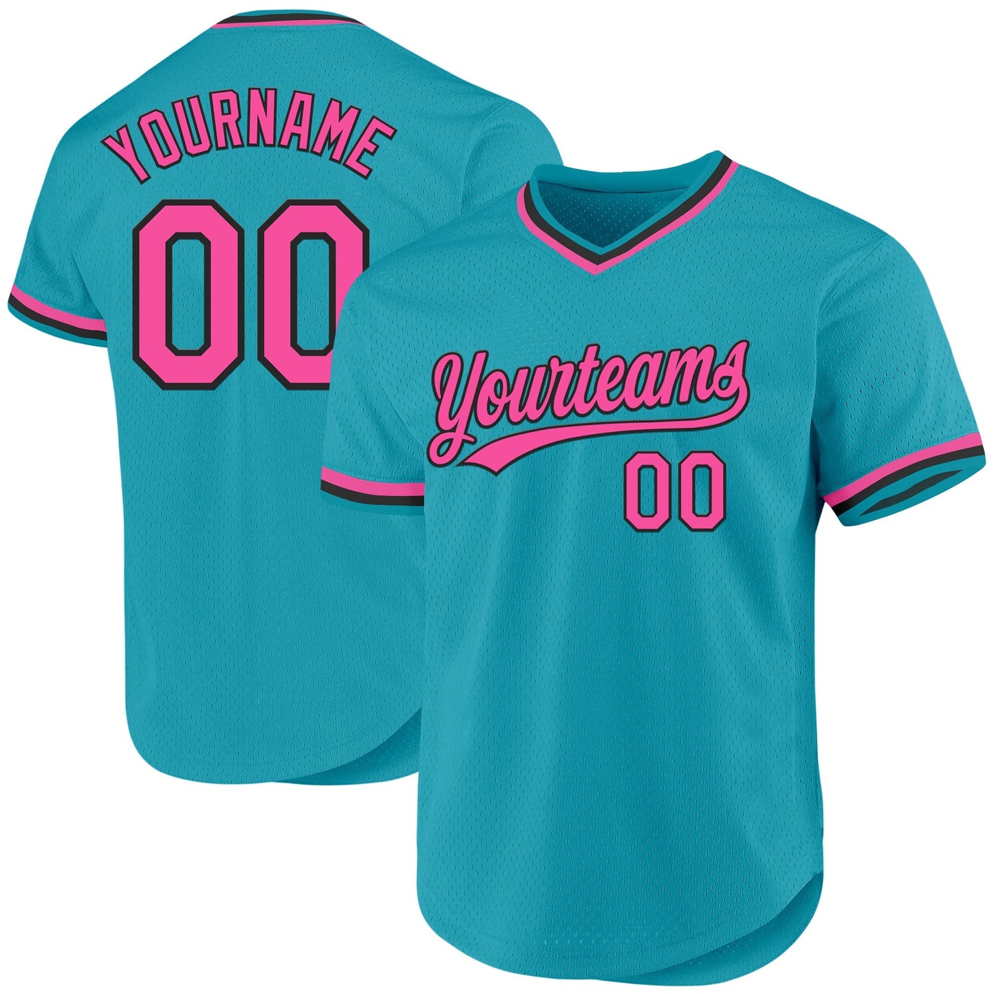 Custom Teal Pink-Black Authentic Throwback Baseball Jersey baseball jersey product view 1