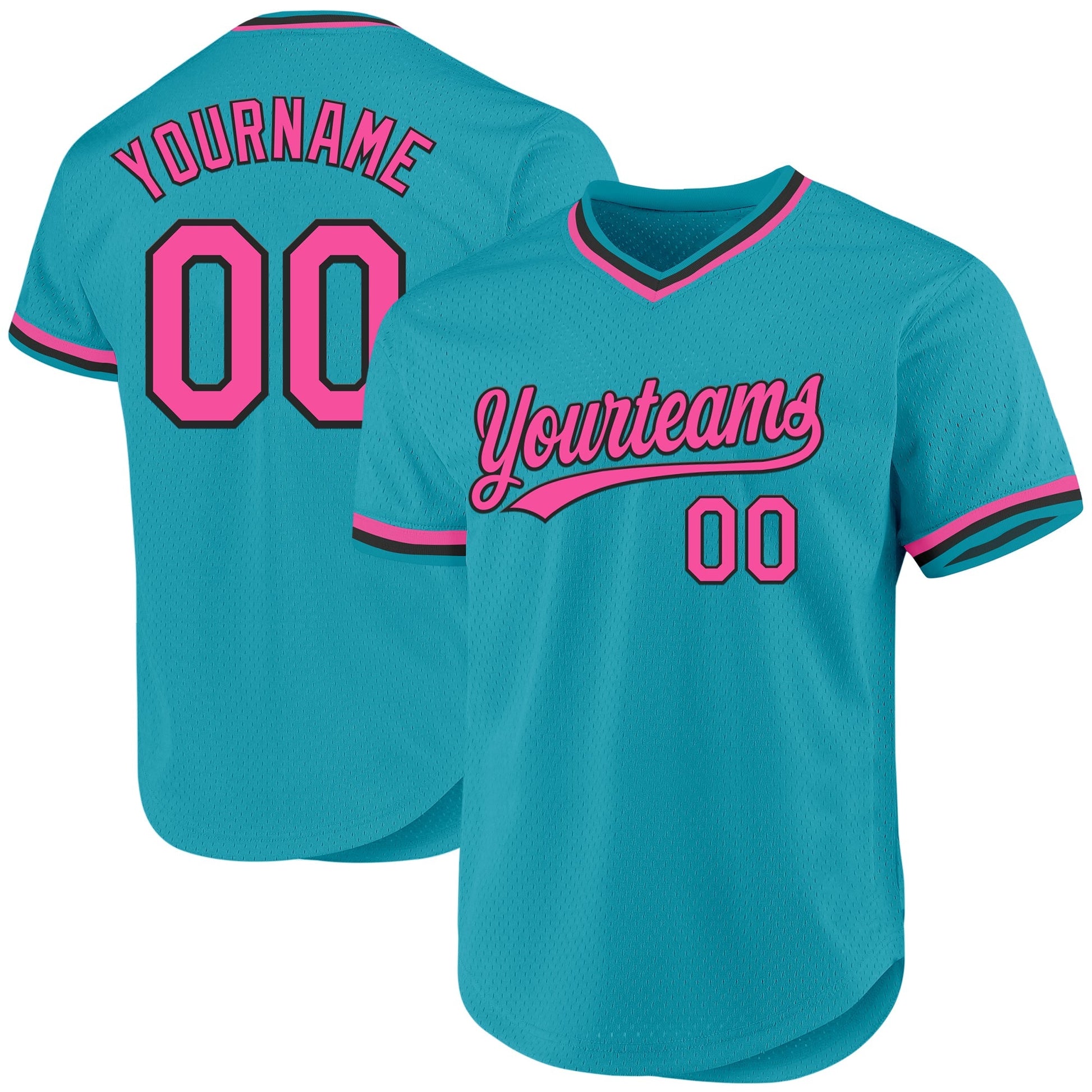 Custom Teal Pink-Black Authentic Throwback Baseball Jersey baseball jersey product view 1