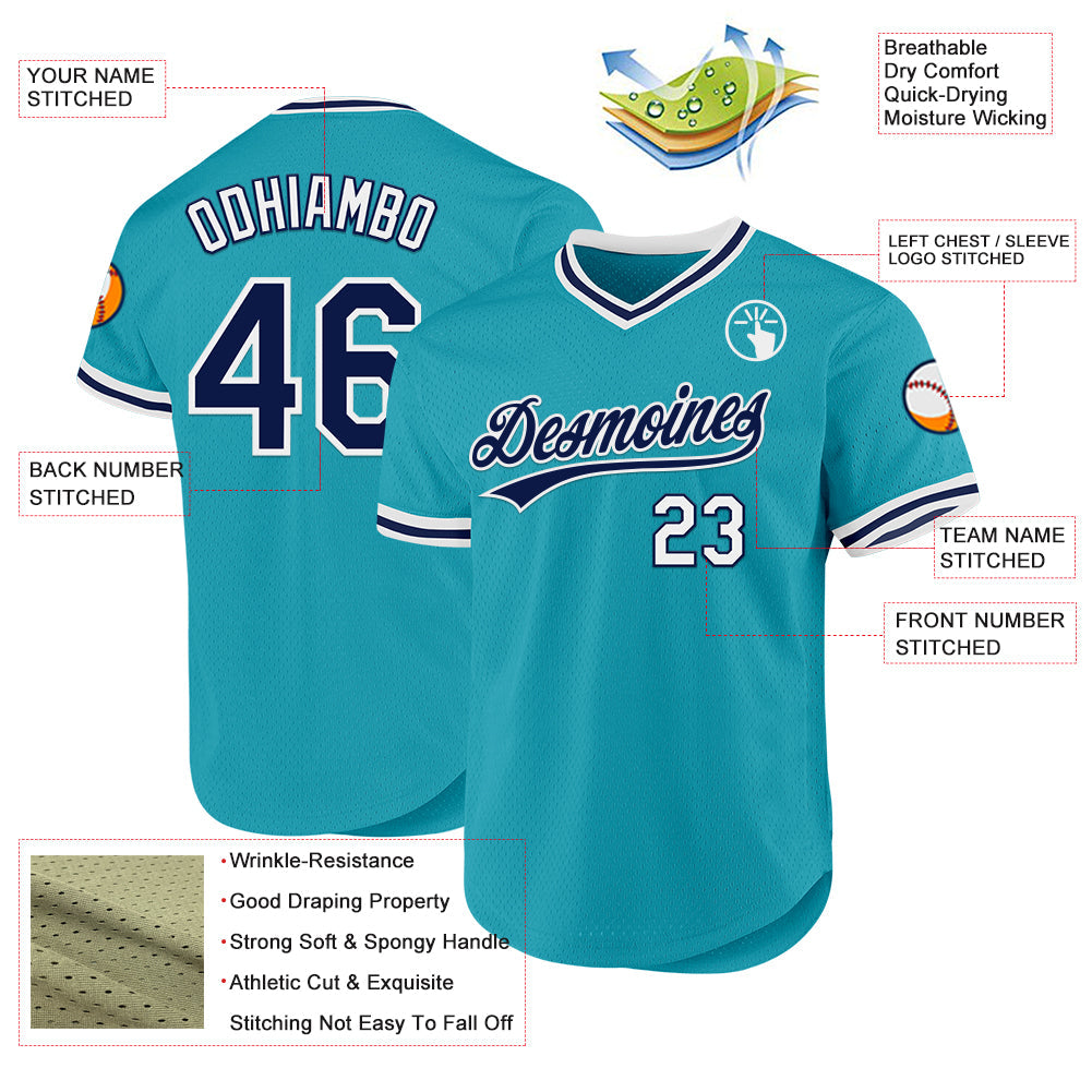 Custom Teal Navy-White Authentic Throwback Baseball Jersey baseball jersey product view 3