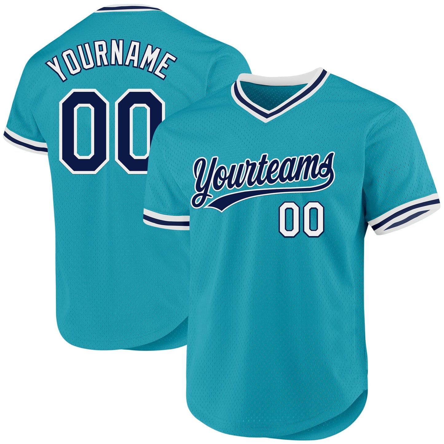 Custom Teal Navy-White Authentic Throwback Baseball Jersey baseball jersey product view 1