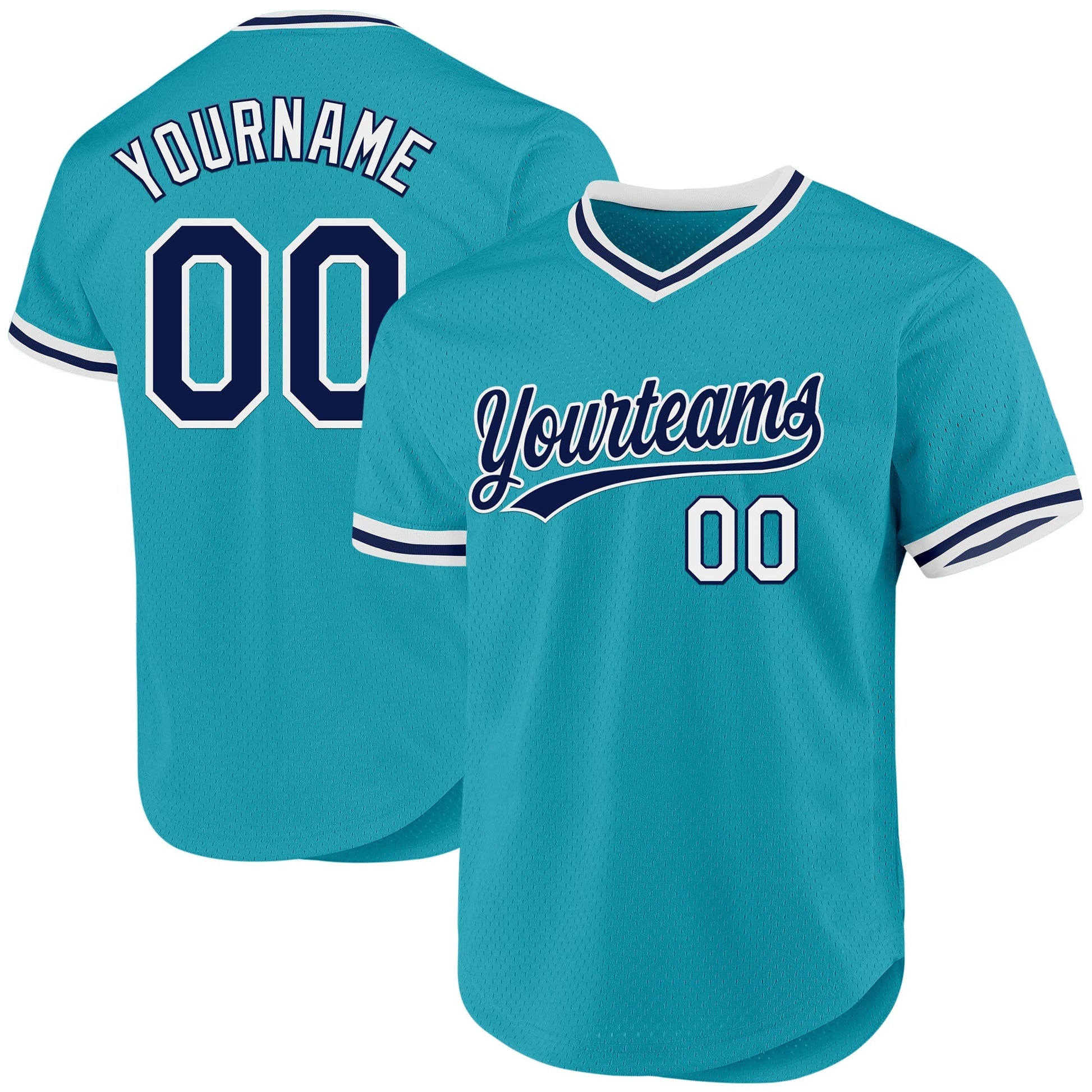Custom Teal Navy-White Authentic Throwback Baseball Jersey baseball jersey product view 1