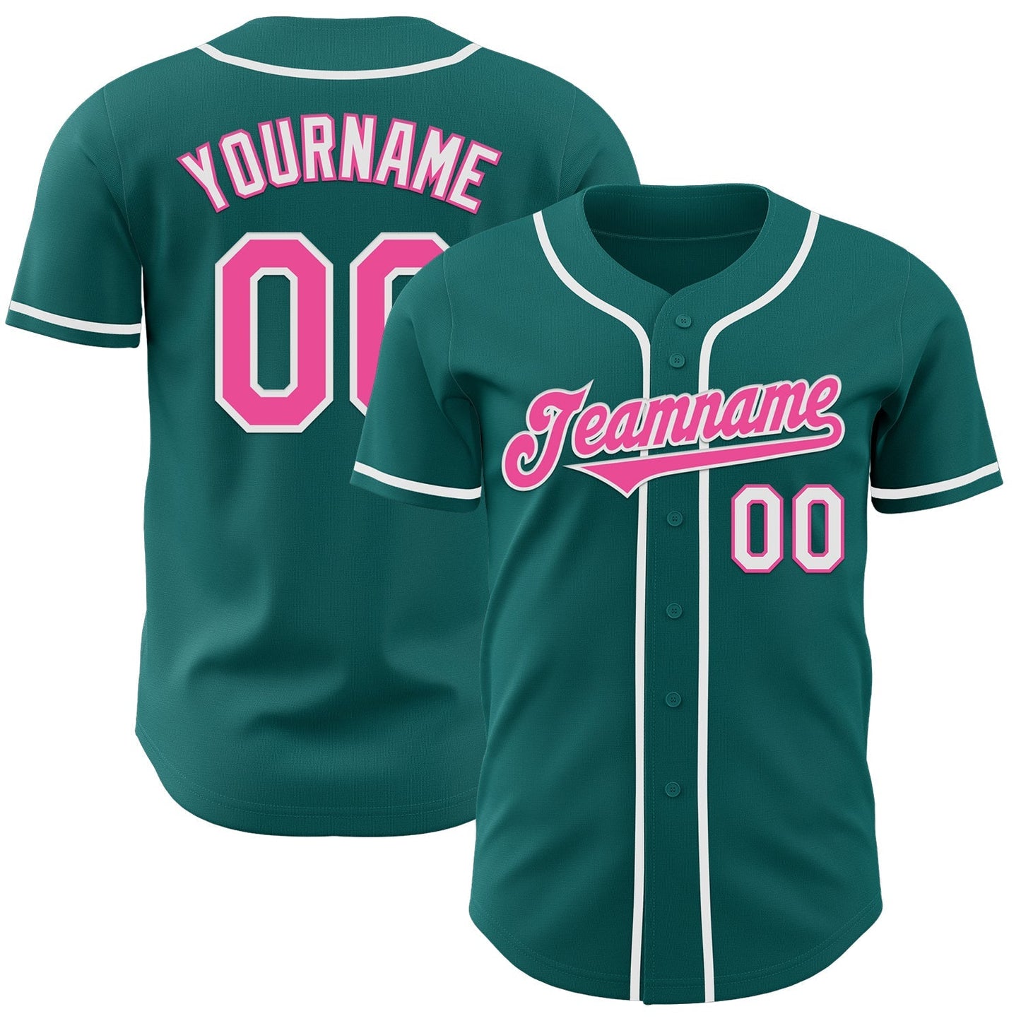 Custom Teal Pink-White Authentic Baseball Jersey baseball jersey product view 1