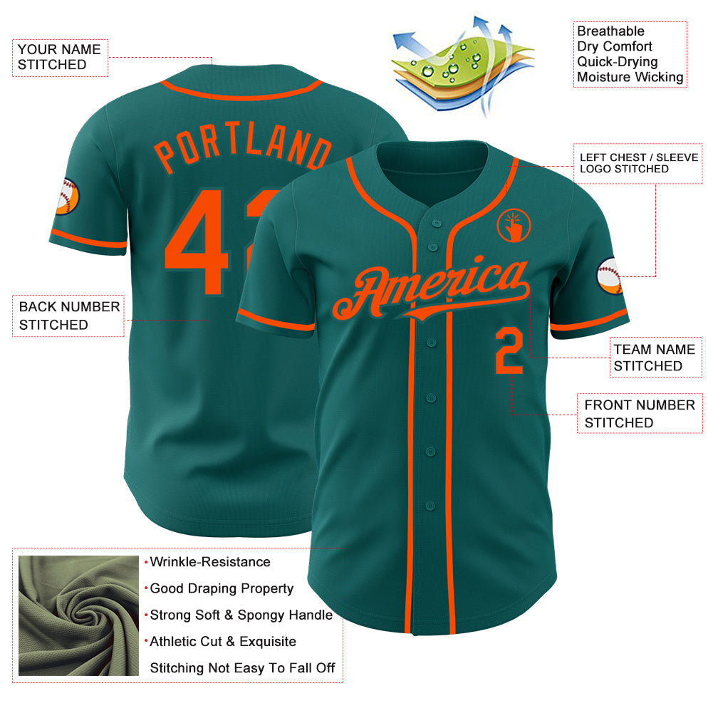 Custom Teal Orange Authentic Baseball Jersey baseball jersey product view 3